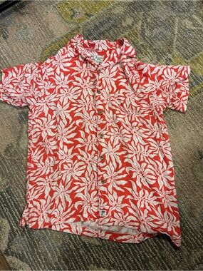 Men’s Medium Tropical burnt orange & White Floral Button-Up Shirt
